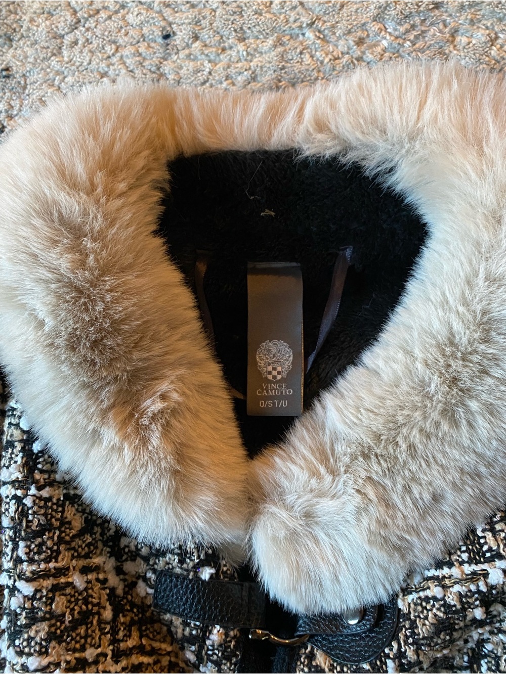 Vince Camuto Tweed Poncho Faux Fur Collar